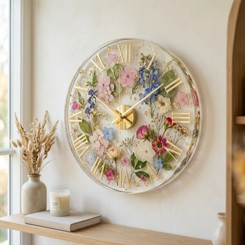 Floral Resin Wall Clock handmade by Jhilmil Decor